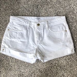 Frame white denim shorts